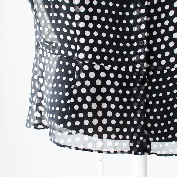Silk peplum sleeveless black and white polka dot top size medium - Picture 8 of 15